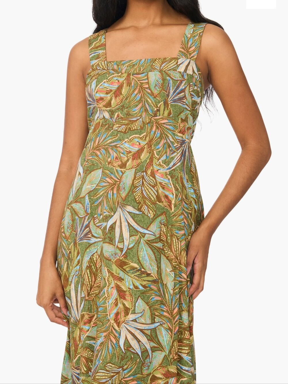 Olive Multi Tropical-Print Square-Neck Sundress